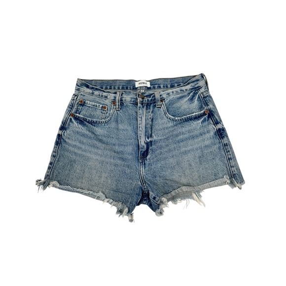 pistola Pants - Pistola Women High Rise Distressed Denim Shorts Light Wash Raw Hem Size 29